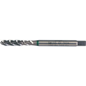 Threading Tap, M12 x 1.75mm, Metric Coarse, Spiral Flute, Vanadium High Speed Steel, Nitride, Green